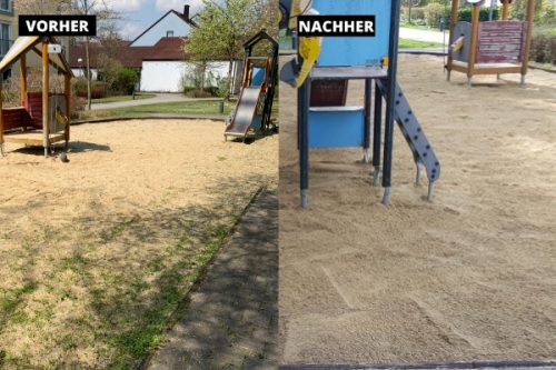 Professionelle Sandreinigung Spielplatz, Vorher – Nachher